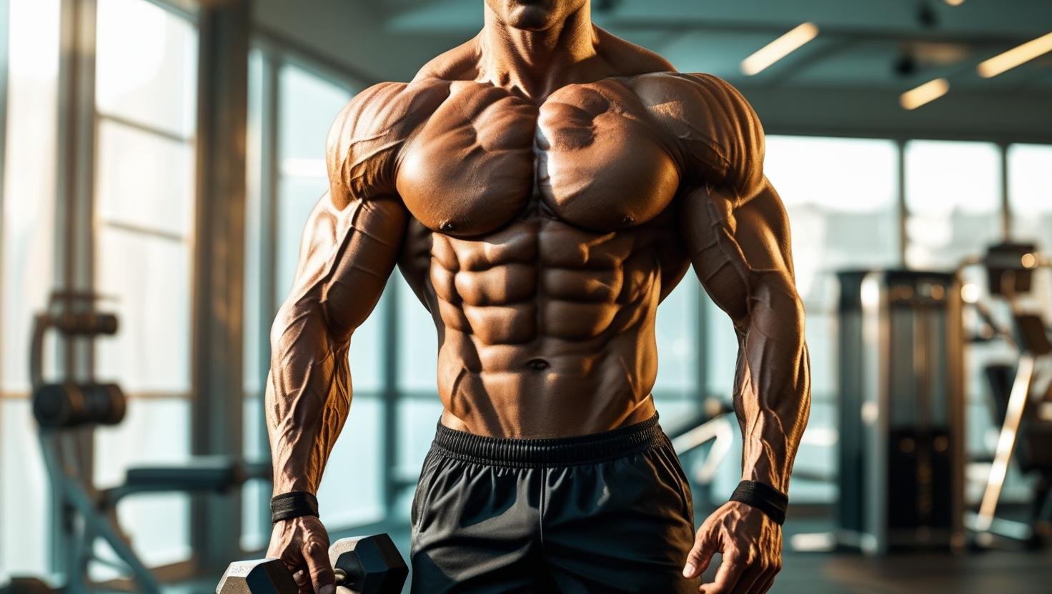رجل بعضلات بطن واضحة يوضح إمكانية الحصول على 6-Pack بدون تمارين يومية