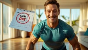 رجل تتبع برنامج تخسيس للمبتدئين في المنزل