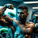 رجل يظهر تضخيم العضلي في الجيم