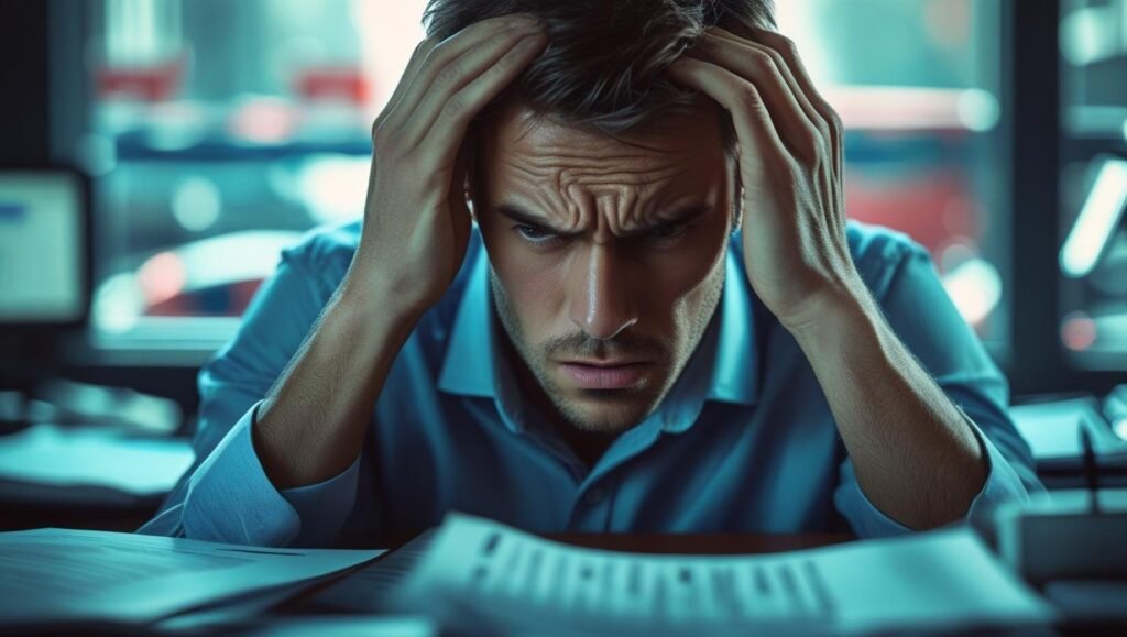 شخص مرهق ويوضح تأثير التوتر على حرق دهون البطن