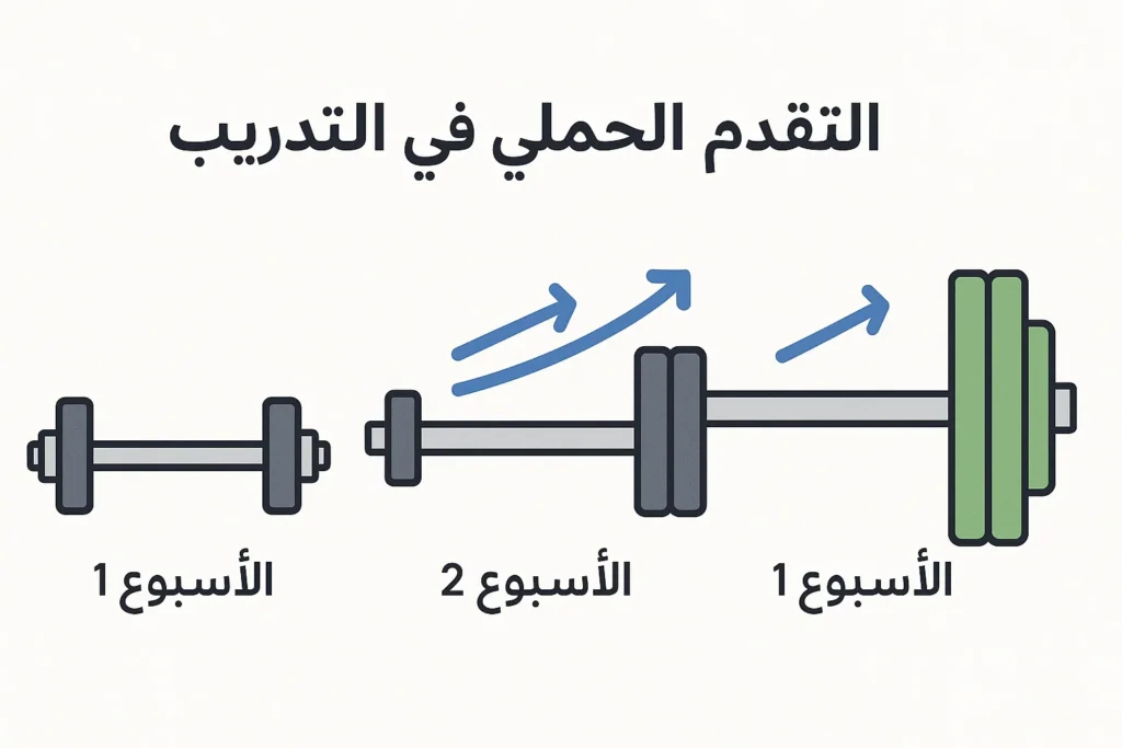 صورة إنفوجرافيك بسيطة توضح مفهوم "التقدم الحملي" بأسهم تصاعدية على وزن أو بار