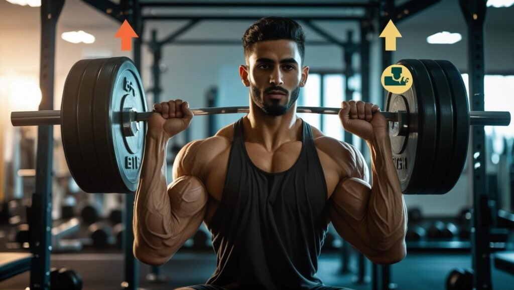 رجل يمارس رفع الأثقال لزيادة الكتلة العضلية وفقدان الدهون
