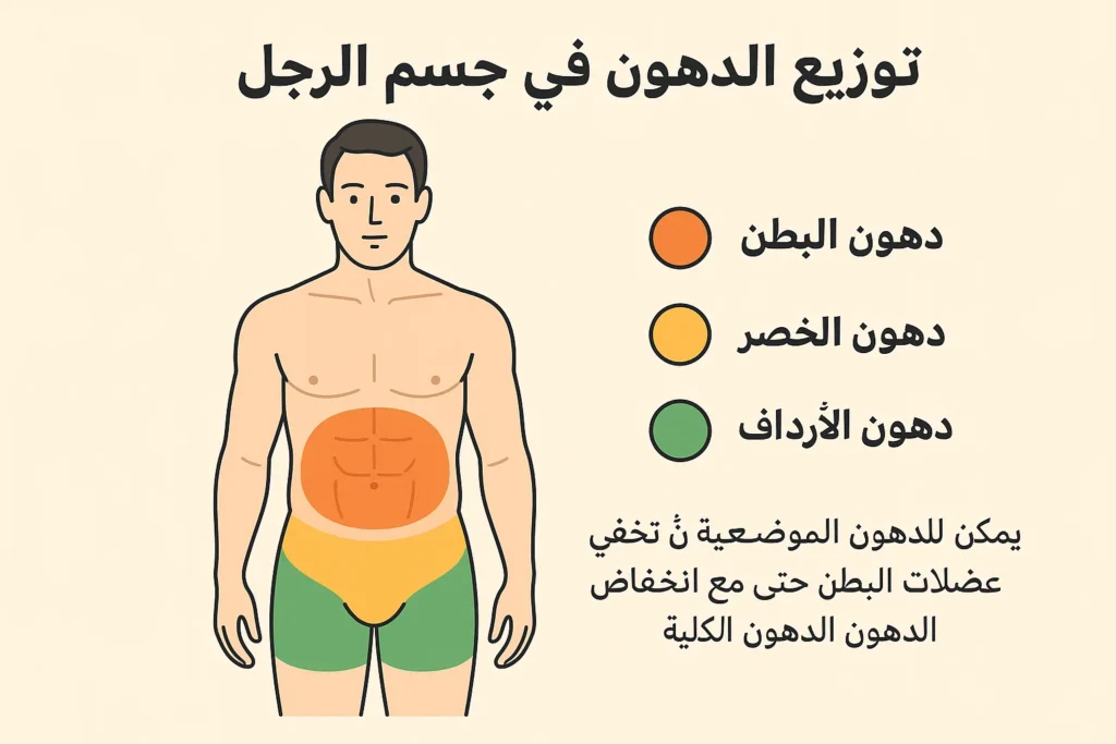 توزيع الدهون في الجسم وأثره على إبراز عضلات البطن
