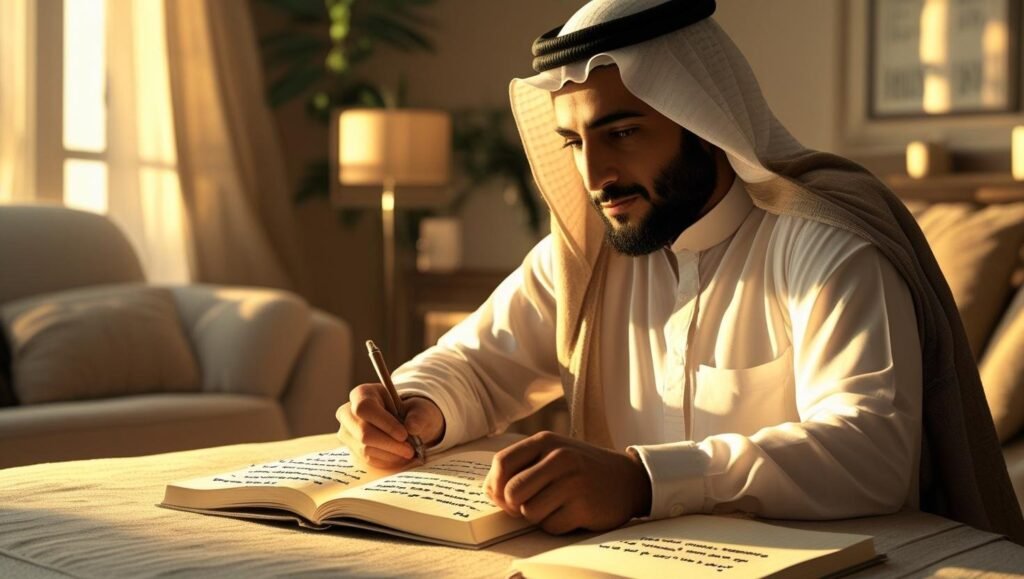 شخص يكتب في دفتر، يرمز إلى البحث عن إجابات داخلية لـ التغلب على التوتر Stress