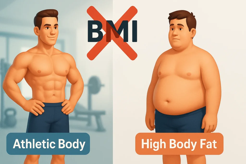 مقارنة توضح قصور مؤشر كتلة الجسم (BMI) في التمييز بين تكوين الجسم