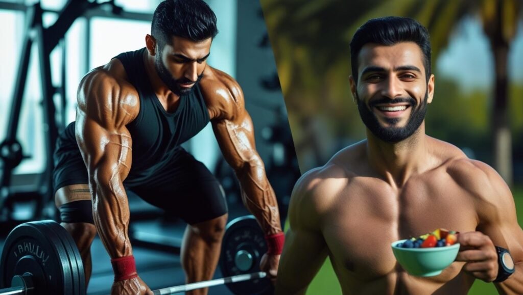 صورة توضح مرحلة العمل (التمرين بجد) ومرحلة الاستمرارية (العيش بنمط حياة صحي)